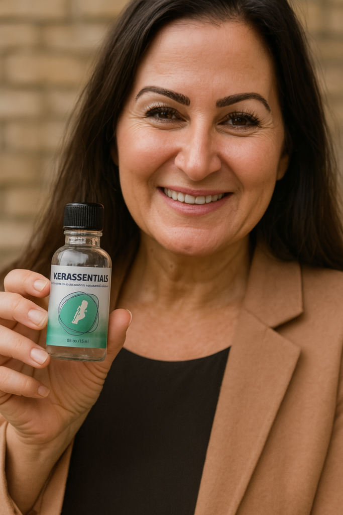 Reviewer holding Kerassentials bottle